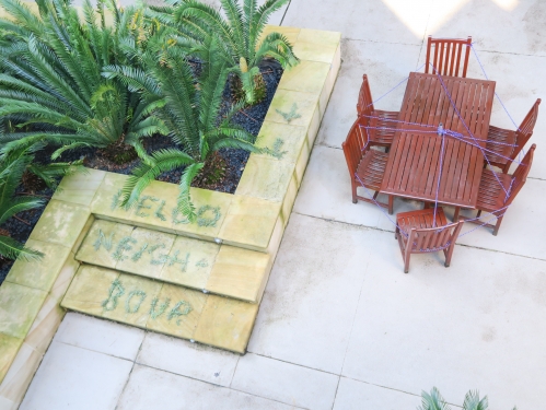 Picture of courtyard with cordoned off table